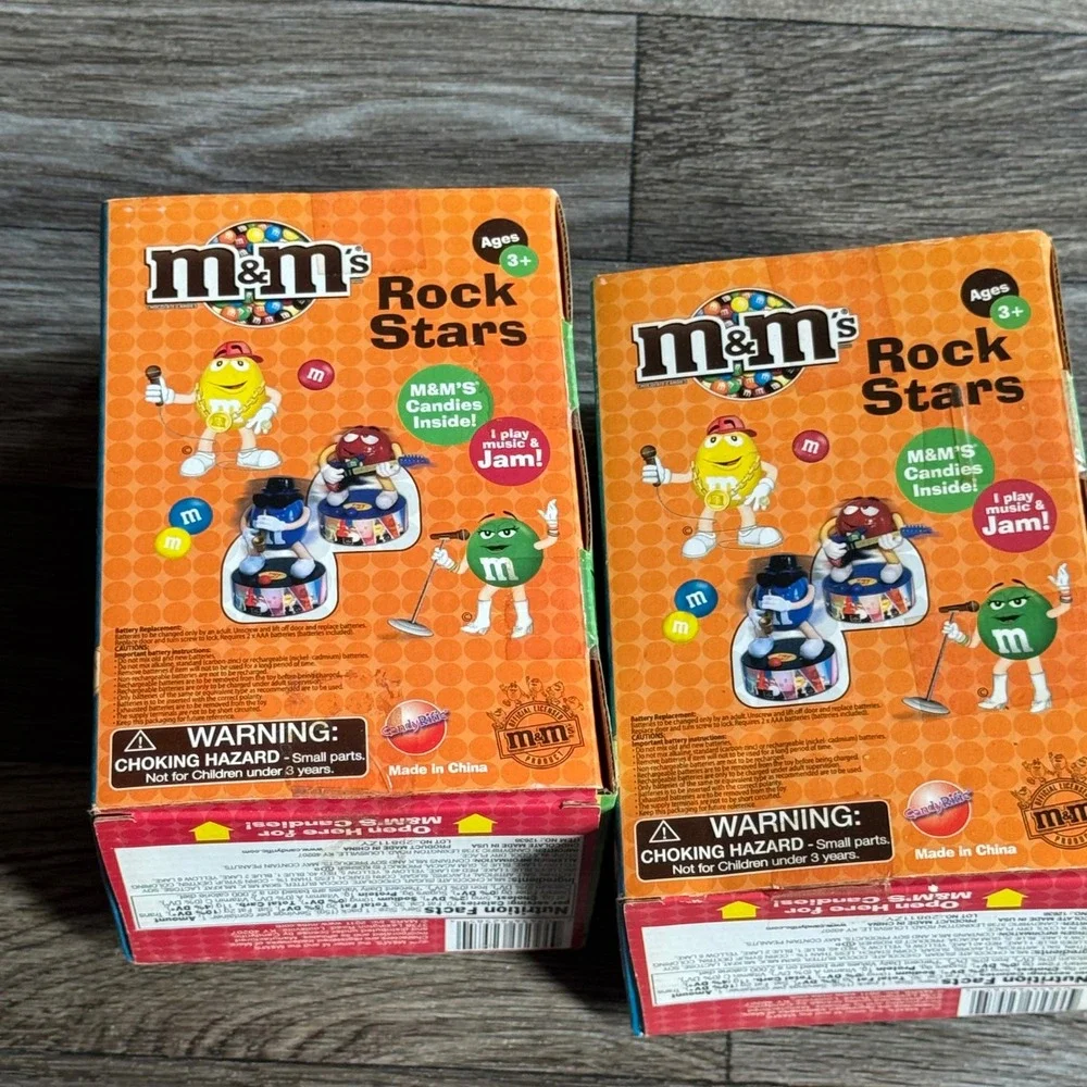 M&M's Rock Stars Candy Dispensers Red Guitar Blue Saxophone Musical Set of 2